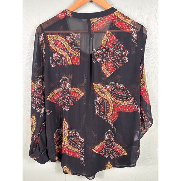 Daniel Rainn Women's Size Large Sheer Black Floral Breathable Long Sleeve Blouse - Picture 10 of 11